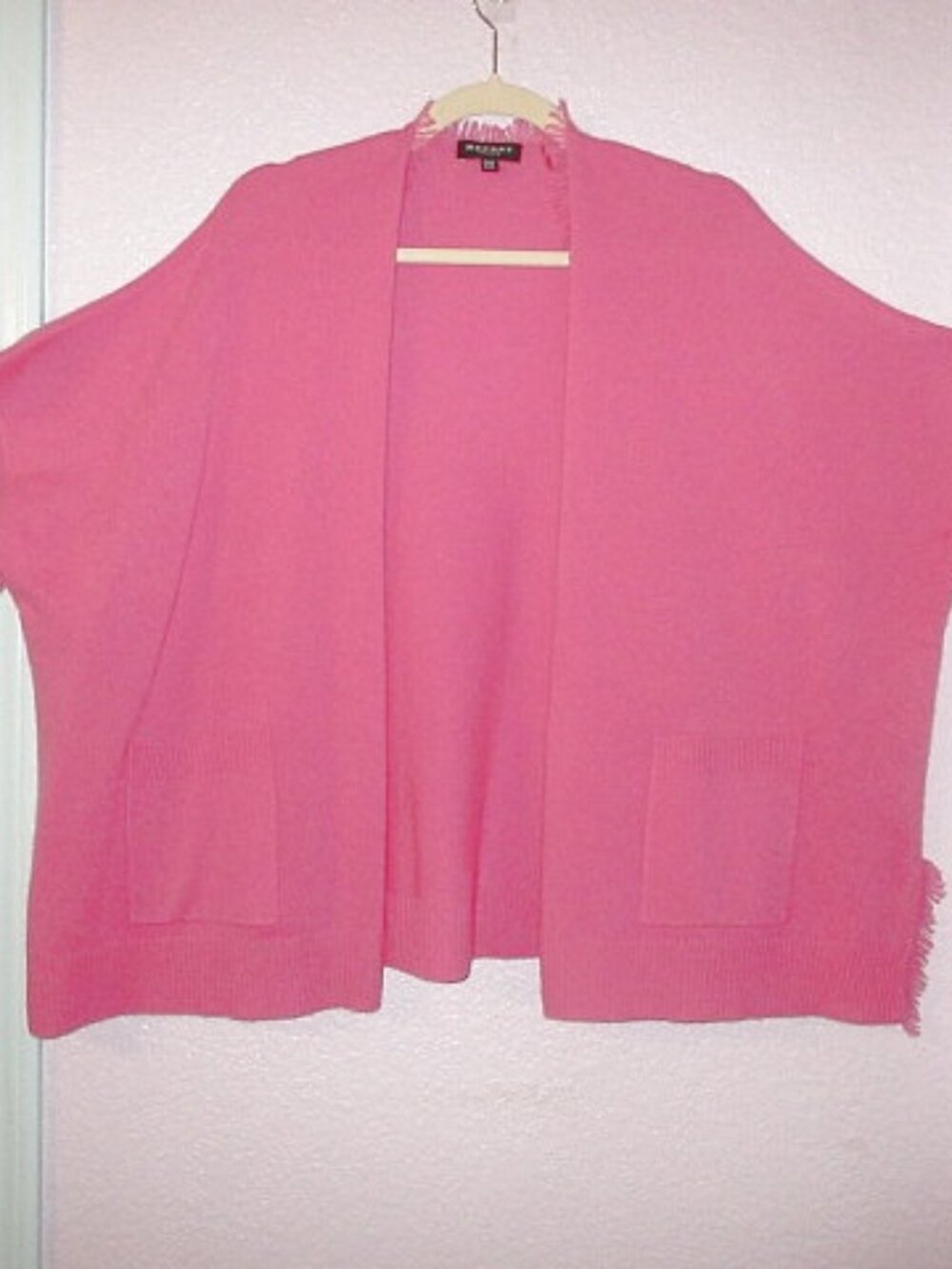 Organic Cashmere Open Front Wrap Cardigan Poncho OS Pockets Pink Luxury Knit EUC